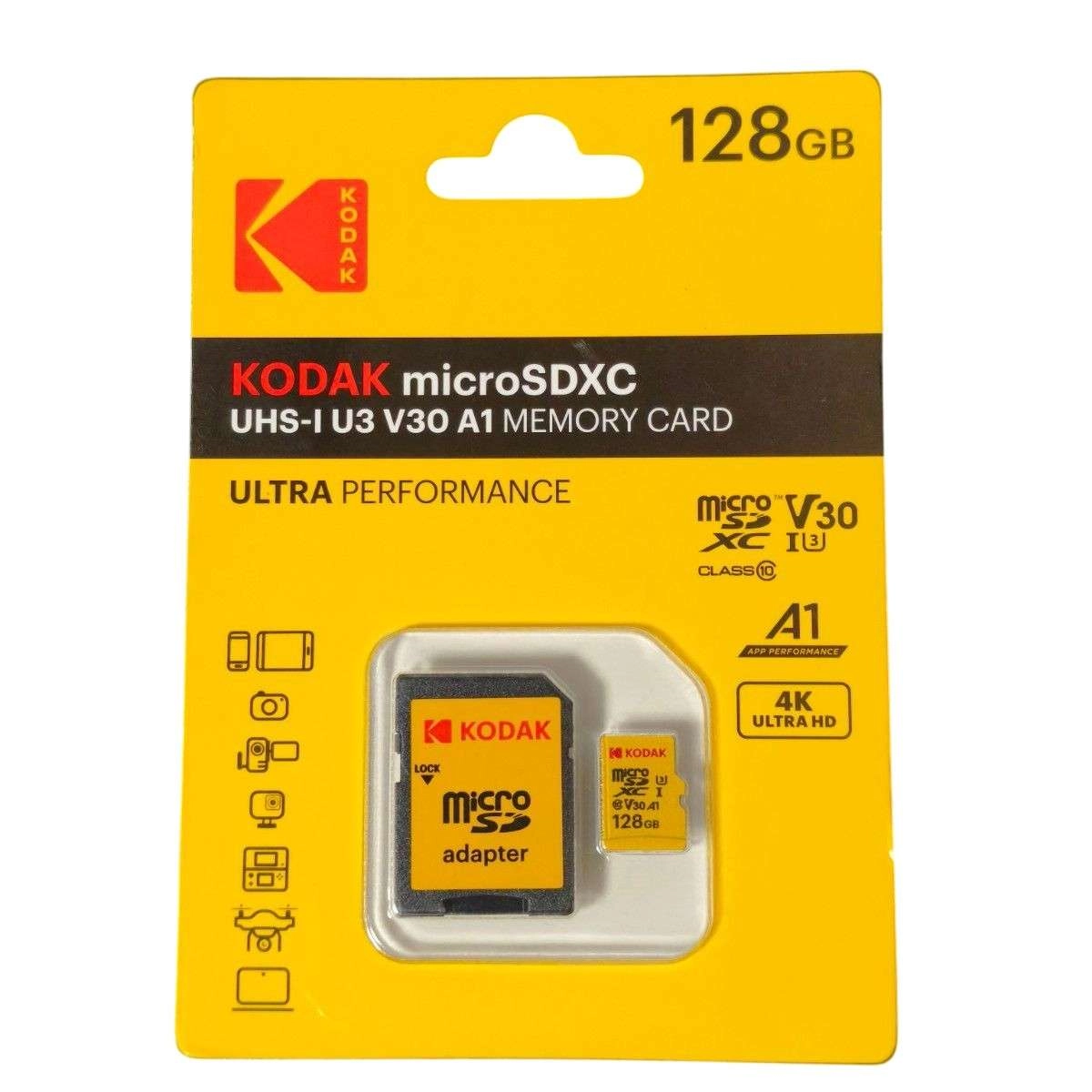 Thẻ nhớ Kodak microSDXC UHS-I U3 V30 A1 128GB kèm áo thẻ SD